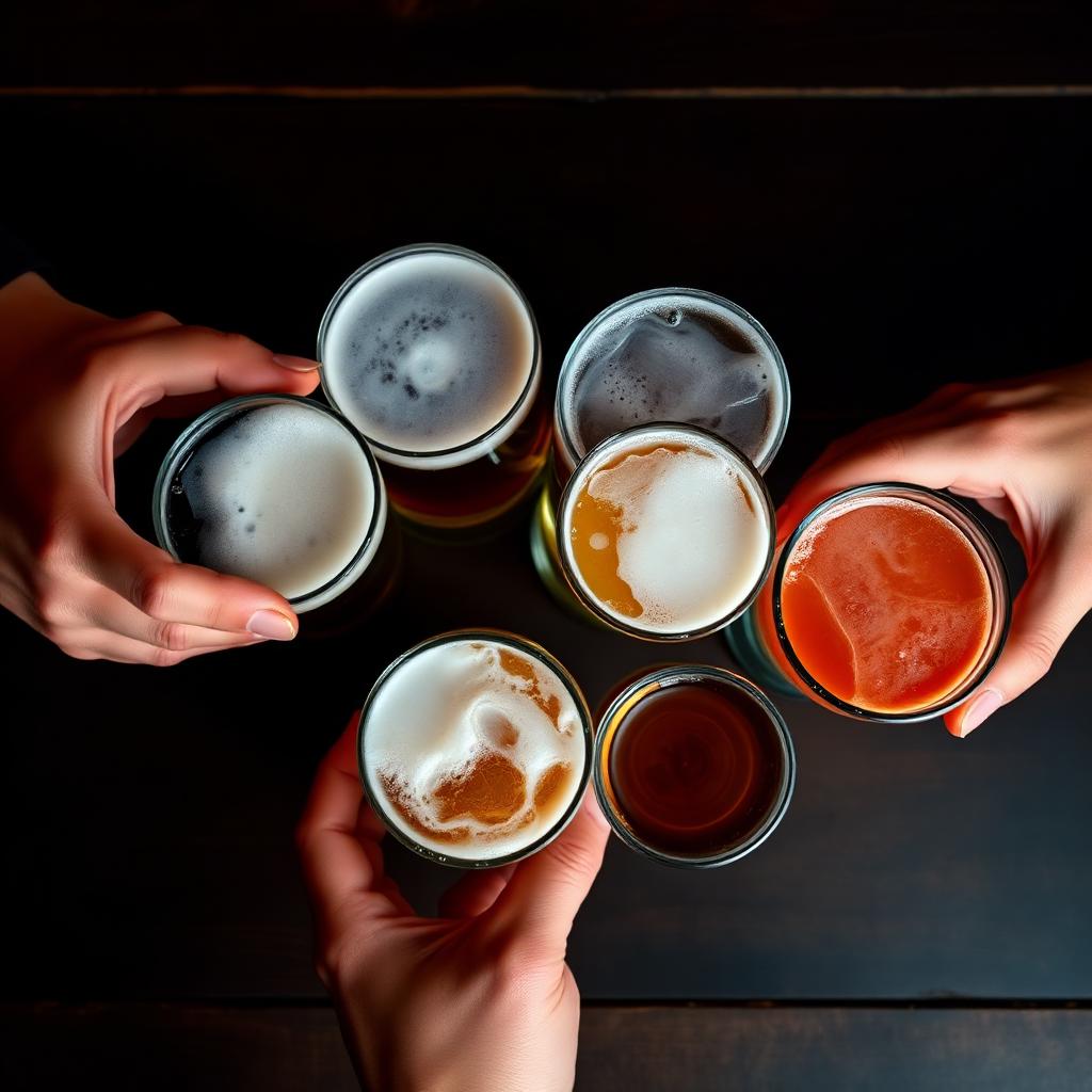 Friends clinking pints in a pub